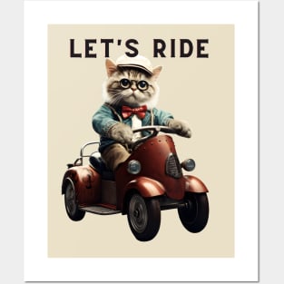 Let's Ride Retro Cat Design | Vintage Cat Lover Posters and Art